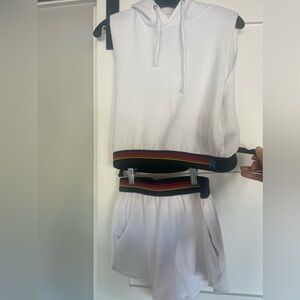 Aviator Nation white terrycloth sleeveless hoodie and shorts xs